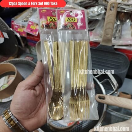 Stainless Steel Golden Spoon & Fork 12 Pcs Set-814