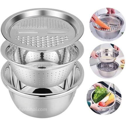 3 In 1 Multifunctional Stainless Steel Basin With Vegetable Cutter and Drain Basket