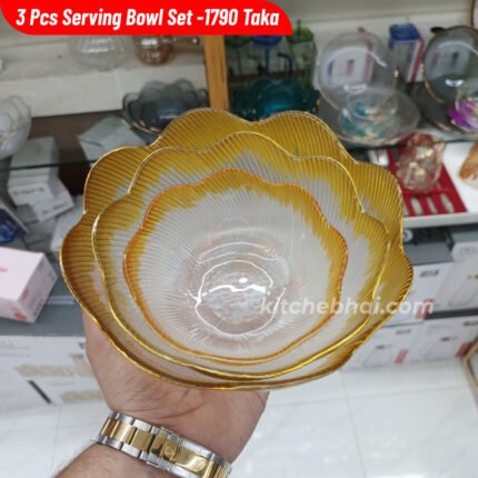 3 Pcs Golden Rim Curry Serving Bowl- Golden