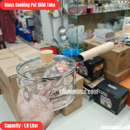 Borosilicate Glass Cookware- Cooking Pot with Lid and Handle- 1.8 Liter