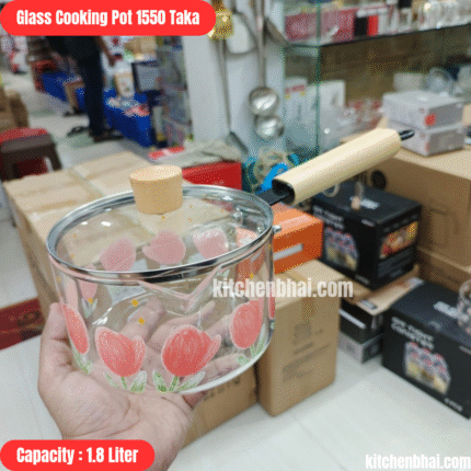 Borosilicate Glass Cookware- Cooking Pot with Lid and Handle- 1.8 Liter BFD