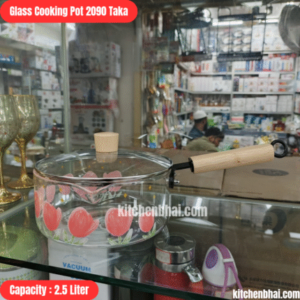 Borosilicate Glass Cookware- Cooking Pot with Lid and Handle- 2.5 Liter BFD