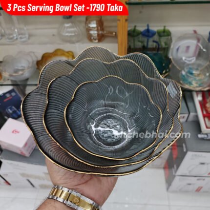 3 Pcs Golden Rim Curry Serving Bowl- Black