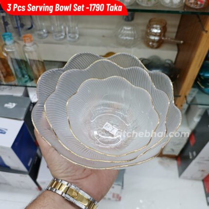 3 Pcs Golden Rim Curry Serving Bowl- White