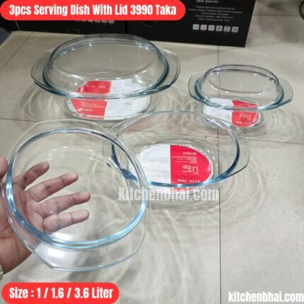 3 Pcs Oven Proof Round Casserole/Serving Dish With Lid