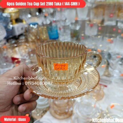 Golden Glass Cup Set, 6 Pcs Set-144