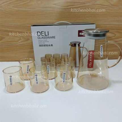 7 Pcs Borosilicate Glass Water Jug Set (Golden)