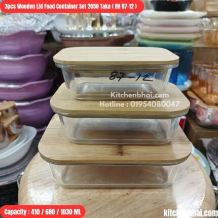 3 Pcs Wooden Lid Food Container Set