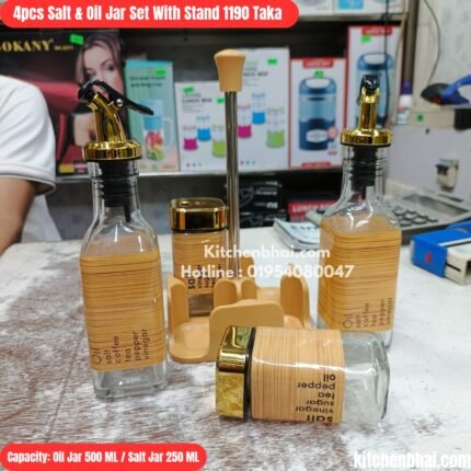 4 pcs salt & Oil Jar Set With Stand